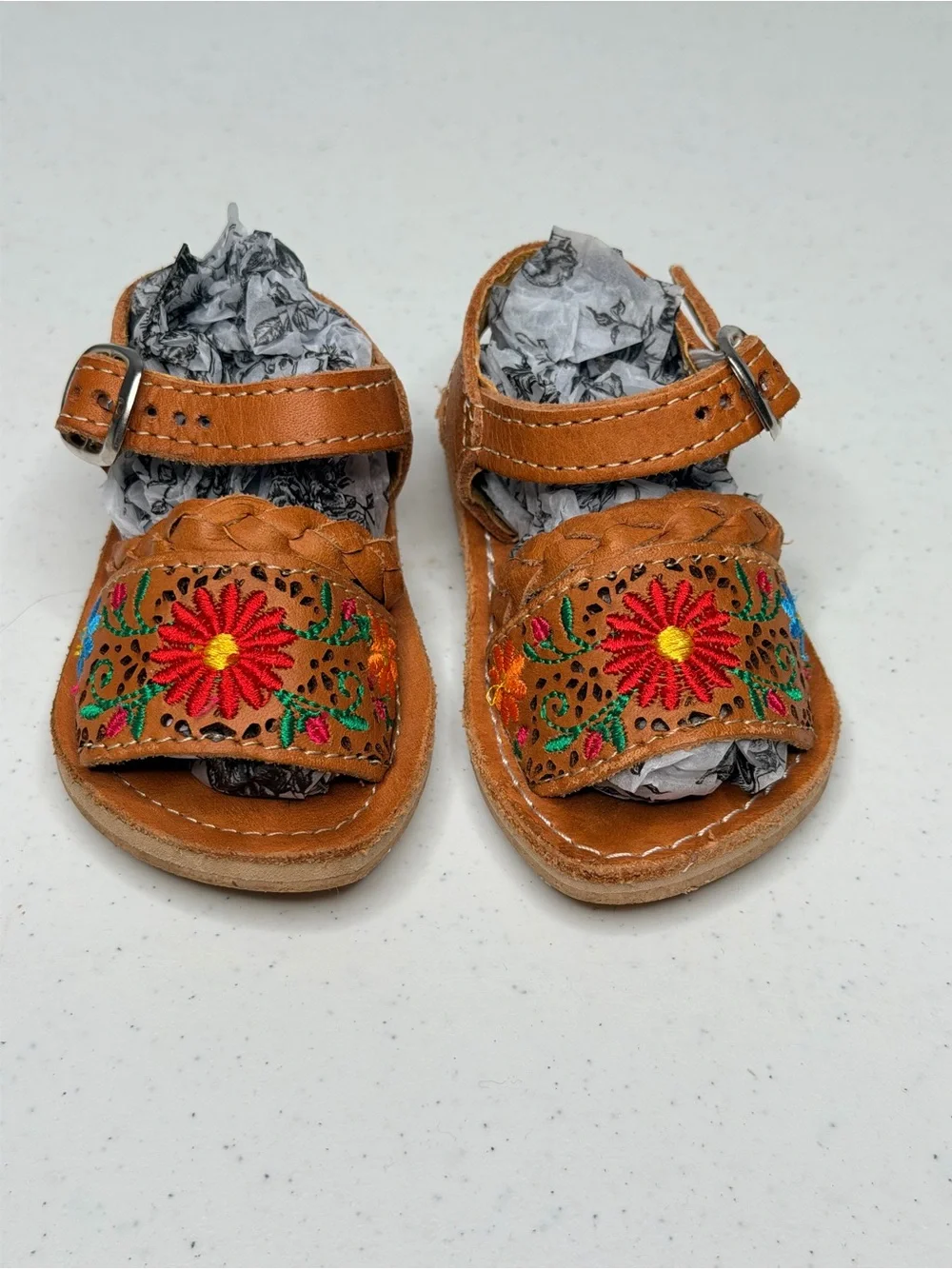 Authentic Mexican Leather Toddler Huarache Sandals Embroidered Size 12